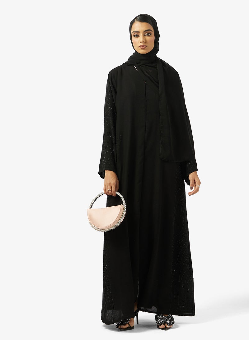 hayas closet Black Embellished Abaya With Sheila - Image 5